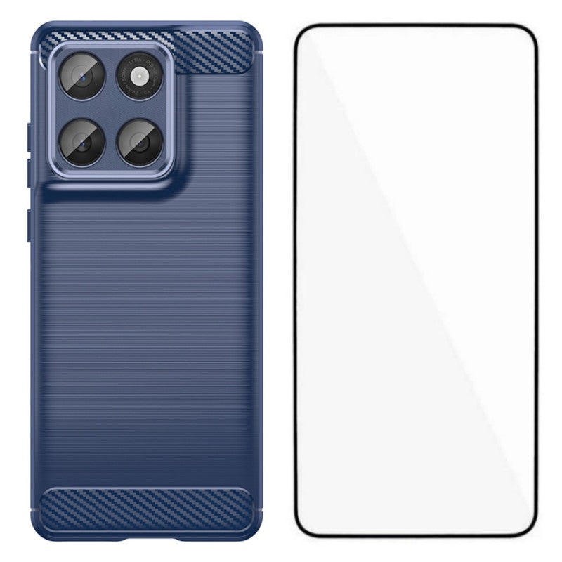 WANLONFENG-cover til Motorola Signature 5G / Motorola Moto X70 Air Pro 5G med skærmfilm, LS-serien, stort linsehul, børstet tekstur, TPU-mobilcover