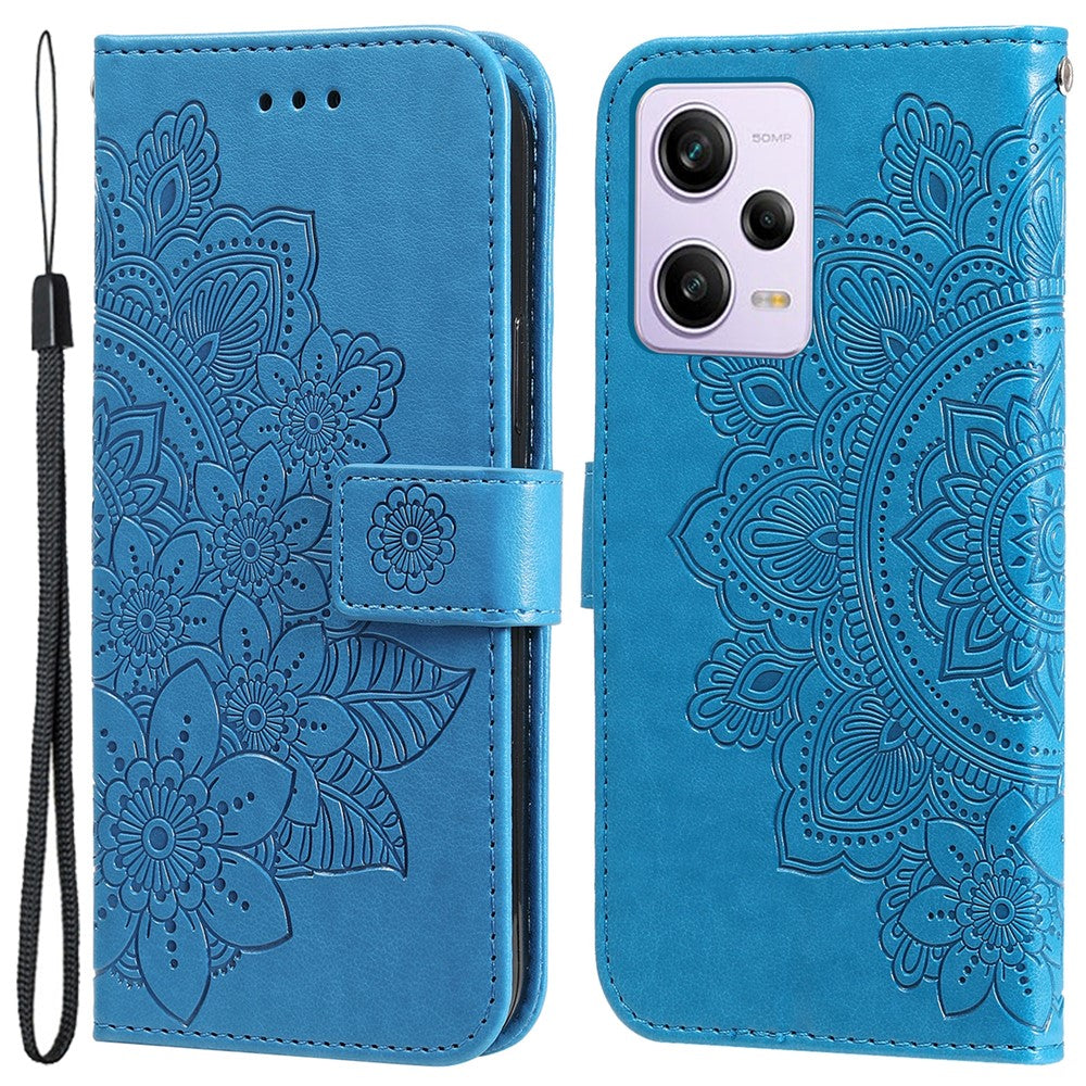 For Xiaomi Redmi Note 12 Pro+ 5G Flower Imprinting PU Leather Case Magnetic Clasp Stand Wallet Shockproof Phone Cover with Strap