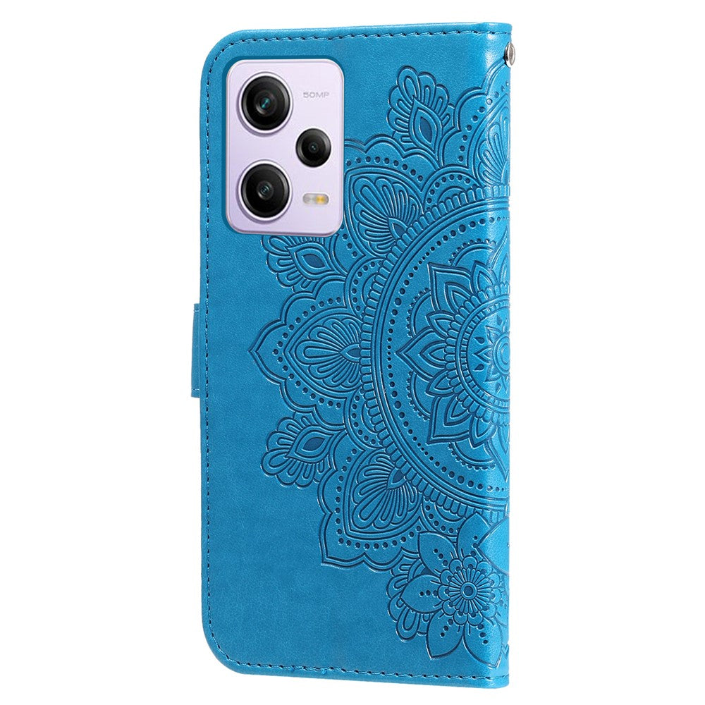 For Xiaomi Redmi Note 12 Pro+ 5G Flower Imprinting PU Leather Case Magnetic Clasp Stand Wallet Shockproof Phone Cover with Strap