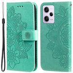 For Xiaomi Redmi Note 12 Pro+ 5G Flower Imprinting PU Leather Case Magnetic Clasp Stand Wallet Shockproof Phone Cover with Strap