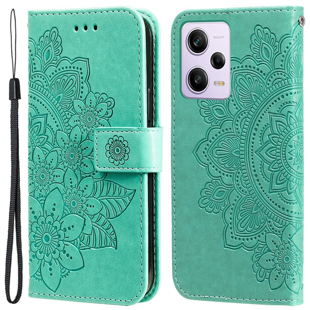 For Xiaomi Redmi Note 12 Pro+ 5G Flower Imprinting PU Leather Case Magnetic Clasp Stand Wallet Shockproof Phone Cover with Strap