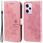 For Xiaomi Redmi Note 12 Pro+ 5G Flower Imprinting PU Leather Case Magnetic Clasp Stand Wallet Shockproof Phone Cover with Strap
