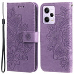 For Xiaomi Redmi Note 12 Pro+ 5G Flower Imprinting PU Leather Case Magnetic Clasp Stand Wallet Shockproof Phone Cover with Strap