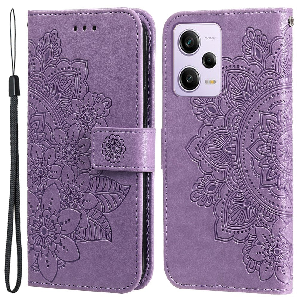 For Xiaomi Redmi Note 12 Pro+ 5G Flower Imprinting PU Leather Case Magnetic Clasp Stand Wallet Shockproof Phone Cover with Strap