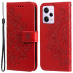 For Xiaomi Redmi Note 12 Pro+ 5G Flower Imprinting PU Leather Case Magnetic Clasp Stand Wallet Shockproof Phone Cover with Strap
