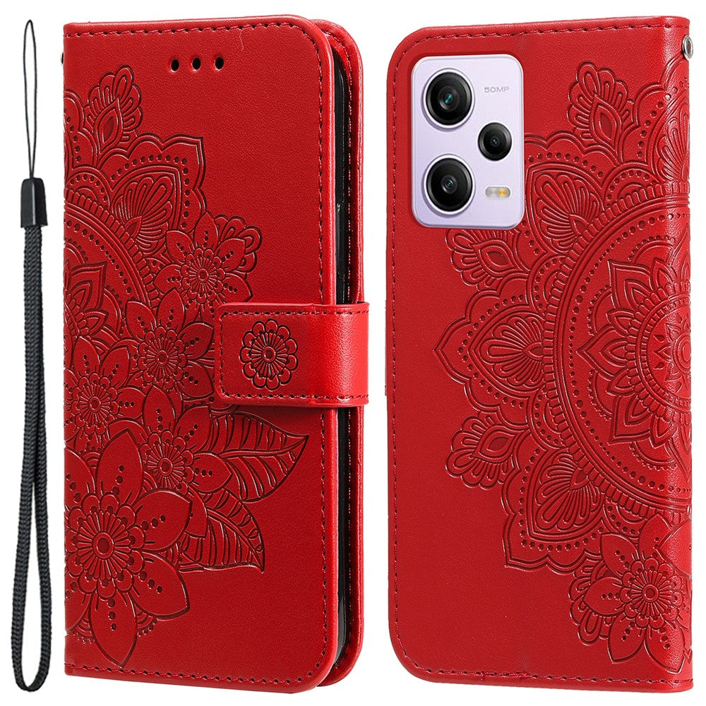 For Xiaomi Redmi Note 12 Pro+ 5G Flower Imprinting PU Leather Case Magnetic Clasp Stand Wallet Shockproof Phone Cover with Strap