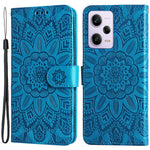For Xiaomi Redmi Note 12 Pro+ 5G PU Leather Sunflower Imprinted Phone Case Magnetic Closure Hands-free Stand Flip Cover with Wrist Strap