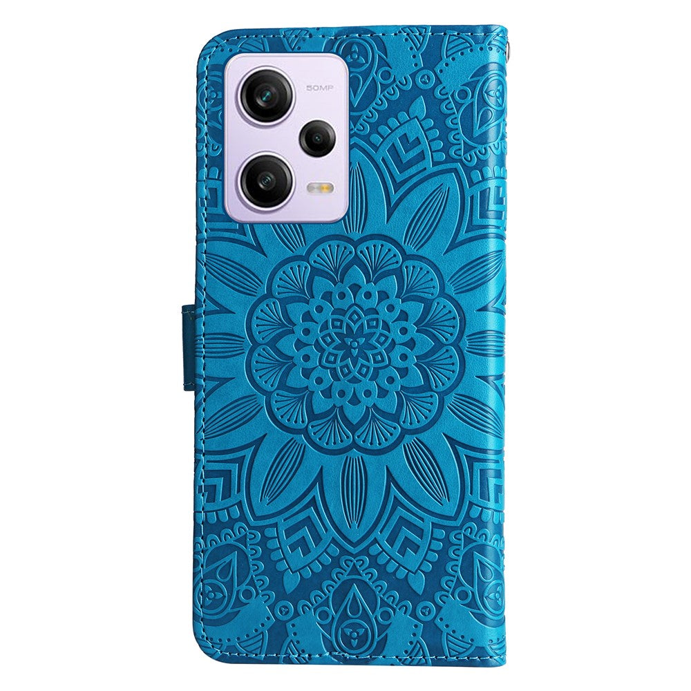 For Xiaomi Redmi Note 12 Pro+ 5G PU Leather Sunflower Imprinted Phone Case Magnetic Closure Hands-free Stand Flip Cover with Wrist Strap