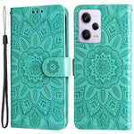 For Xiaomi Redmi Note 12 Pro+ 5G PU Leather Sunflower Imprinted Phone Case Magnetic Closure Hands-free Stand Flip Cover with Wrist Strap