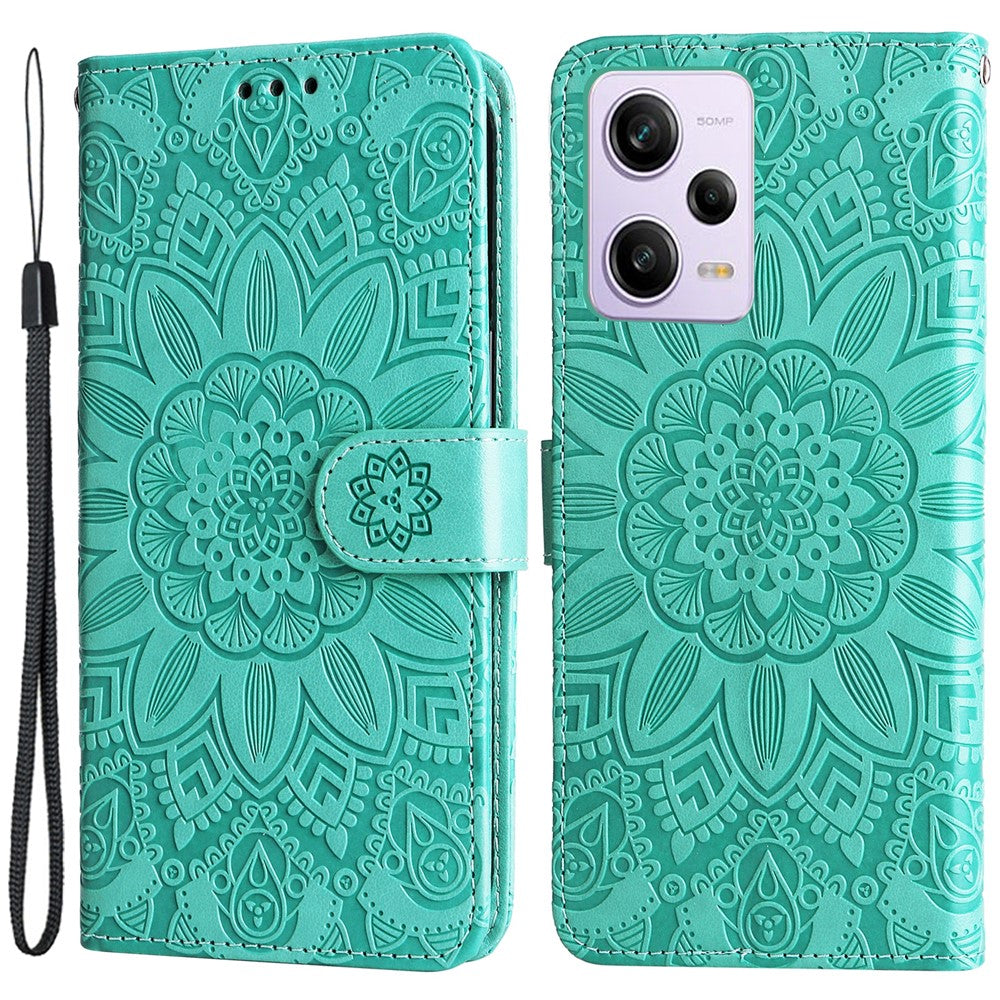 For Xiaomi Redmi Note 12 Pro+ 5G PU Leather Sunflower Imprinted Phone Case Magnetic Closure Hands-free Stand Flip Cover with Wrist Strap