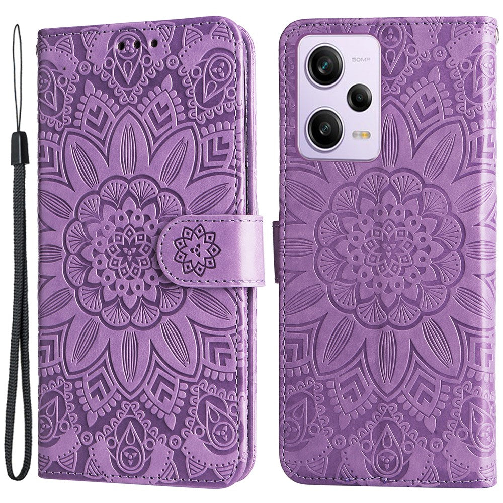 For Xiaomi Redmi Note 12 Pro+ 5G PU Leather Sunflower Imprinted Phone Case Magnetic Closure Hands-free Stand Flip Cover with Wrist Strap