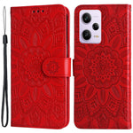 For Xiaomi Redmi Note 12 Pro+ 5G PU Leather Sunflower Imprinted Phone Case Magnetic Closure Hands-free Stand Flip Cover with Wrist Strap
