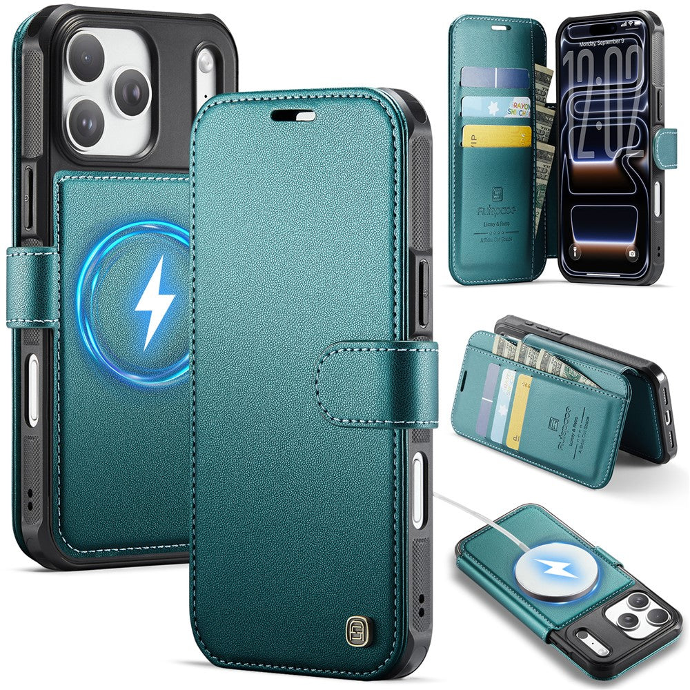 AUTSPACE A15 For iPhone 17 Pro Max Case RFID Blocking Wallet Leather Magnetic Phone Cover