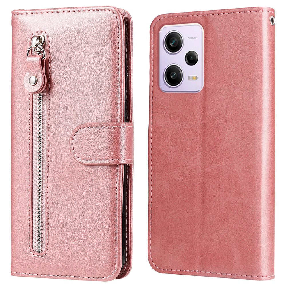 mobilstativskal för Xiaomi Redmi Note 12 Pro+ 5G Kalvtextur PU-läder med dragkedja och vikplånbok
