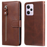 Phone Stand Case for Xiaomi Redmi Note 12 Pro+ 5G Calf Texture PU Leather Zipper Pocket Flip Wallet Cover