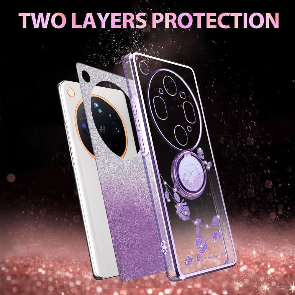 KADEM För Oppo Find X9 Ultra 5G mobilskal Ringstativ TPU Blommor mobilskal Gradient Glitter
