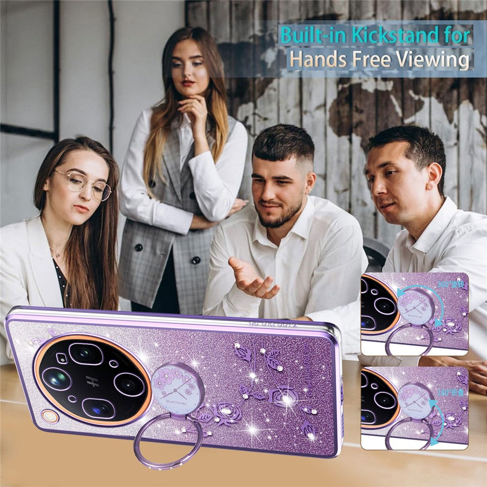 KADEM För Oppo Find X9 Ultra 5G mobilskal Ringstativ TPU Blommor mobilskal Gradient Glitter