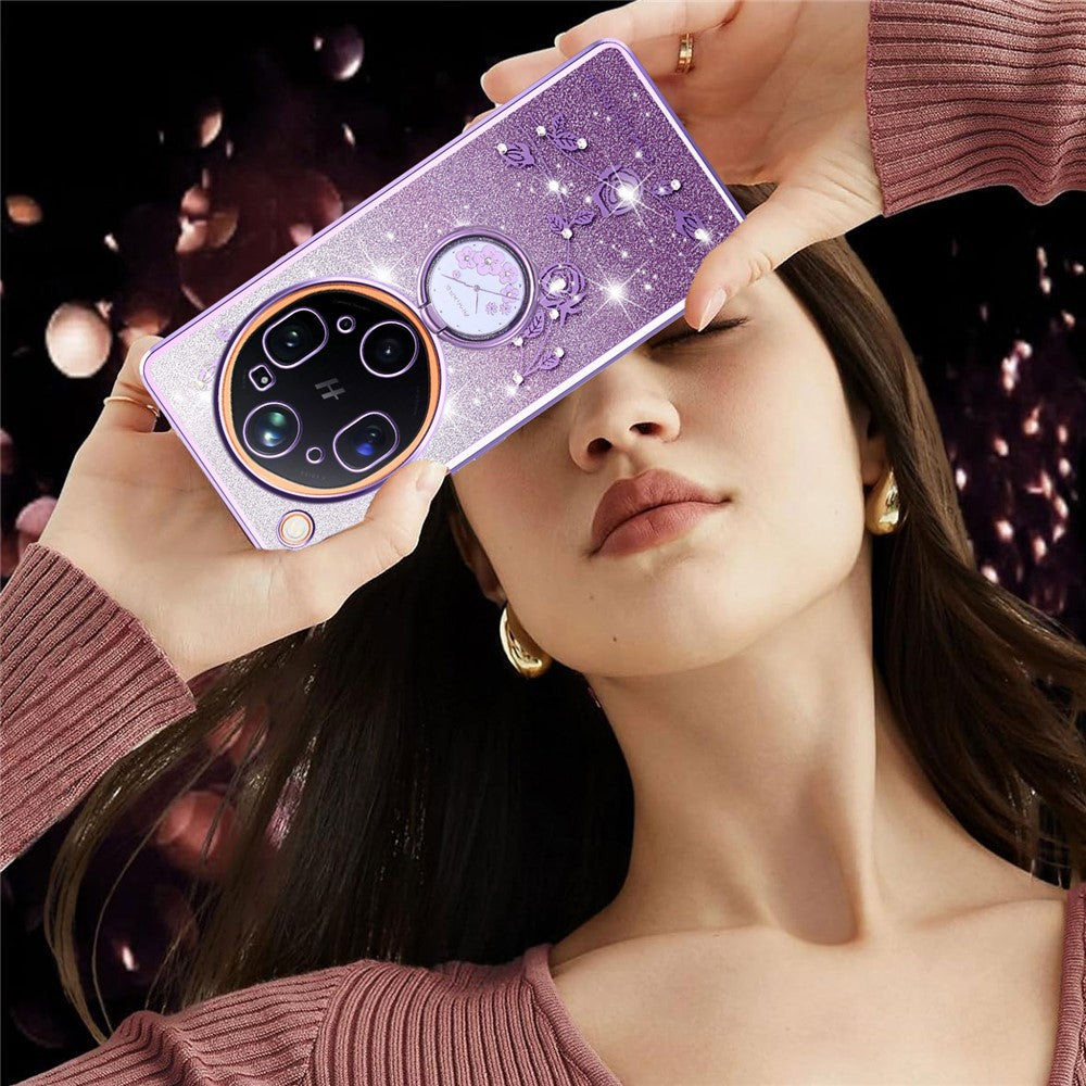 KADEM For Oppo Find X9 Ultra 5G Phone Case Ring Kickstand TPU Flowers Phone Cover Gradient Glitter