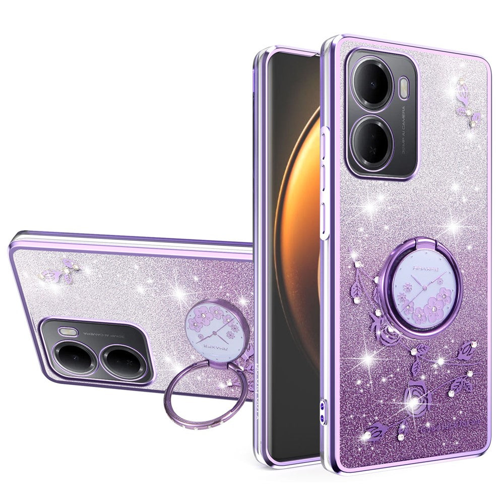 KADEM För Xiaomi Redmi 15a 5G mobilskal Ringstativ TPU Blommor mobilskal Gradient Glitter