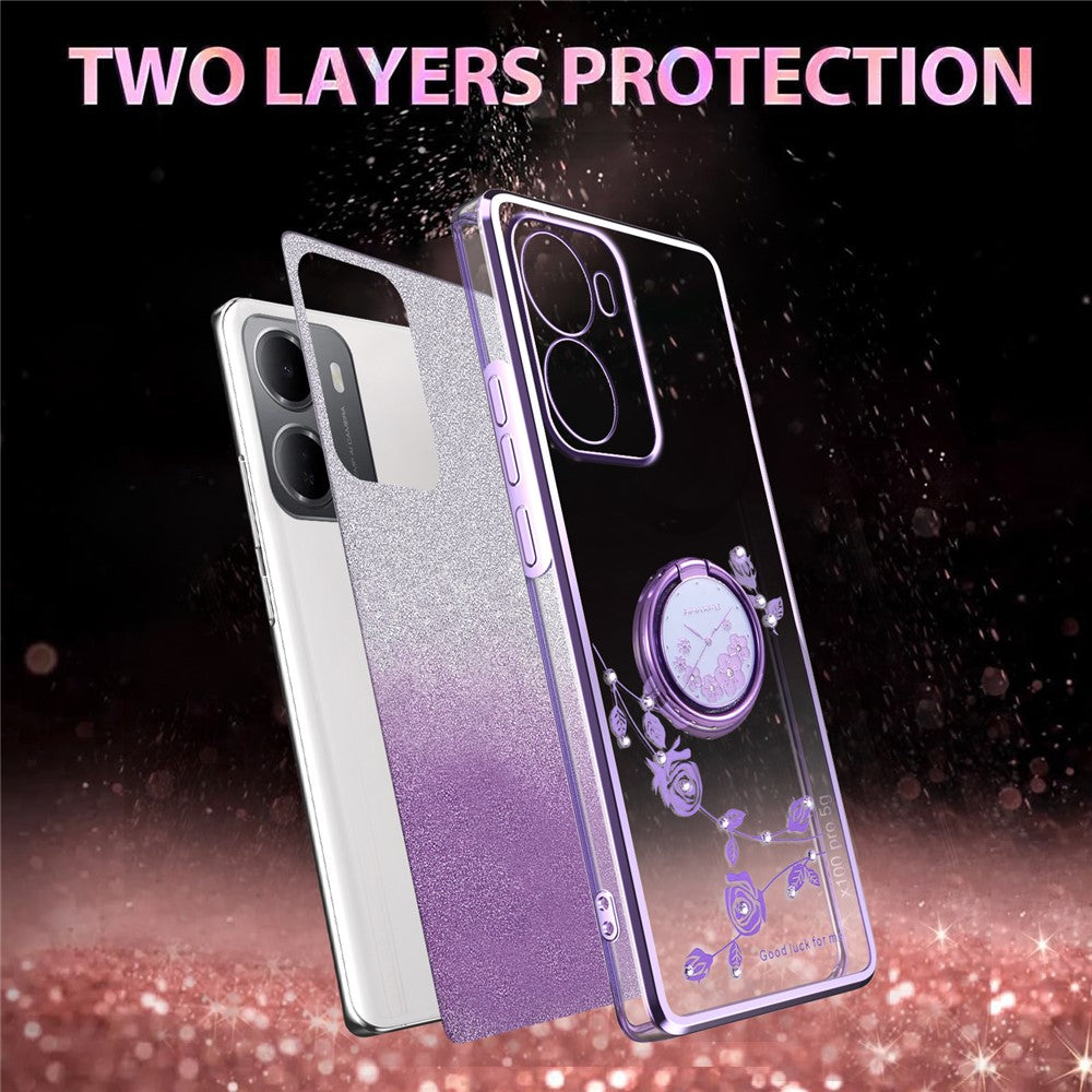 KADEM För Xiaomi Redmi 15a 5G mobilskal Ringstativ TPU Blommor mobilskal Gradient Glitter