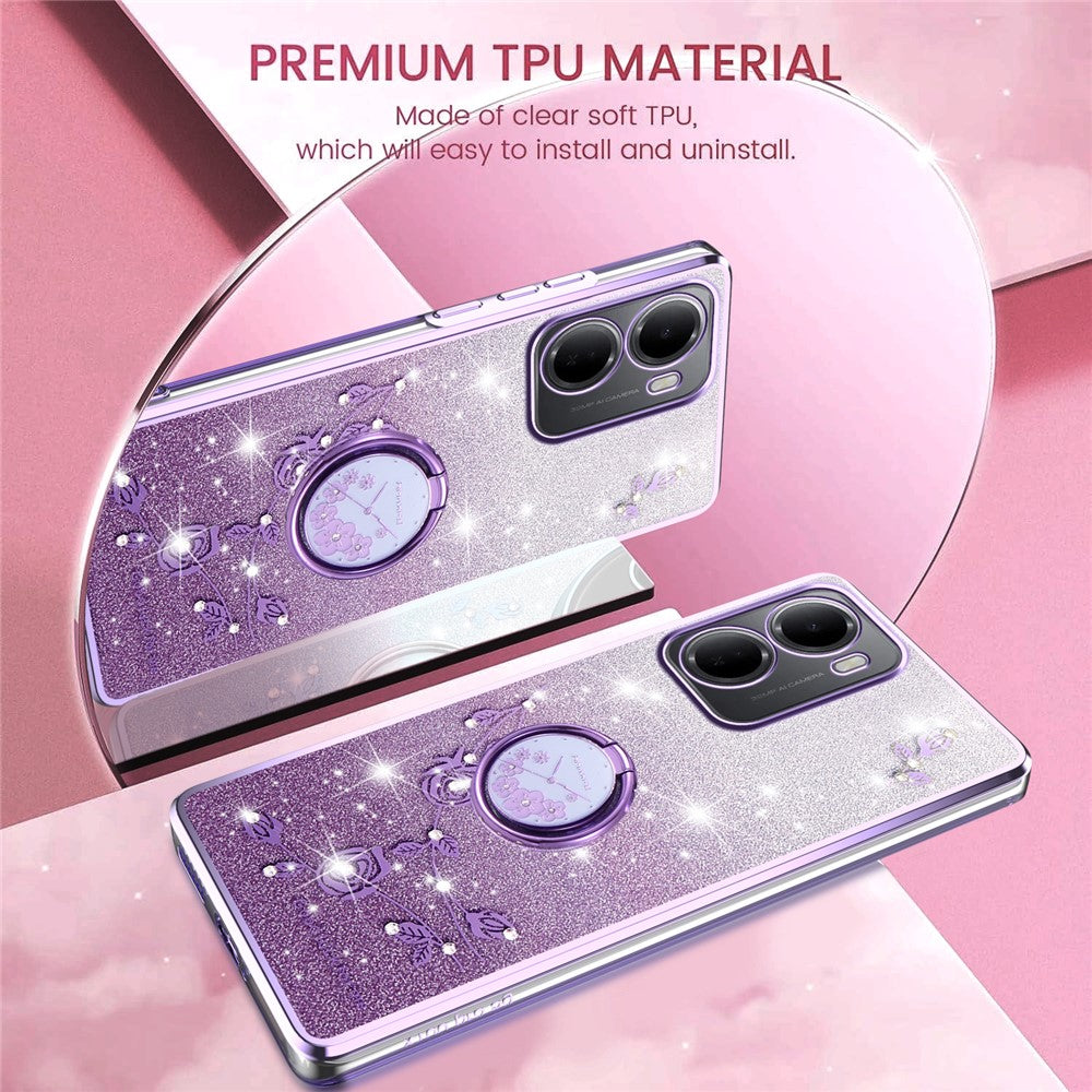 KADEM För Xiaomi Redmi 15a 5G mobilskal Ringstativ TPU Blommor mobilskal Gradient Glitter