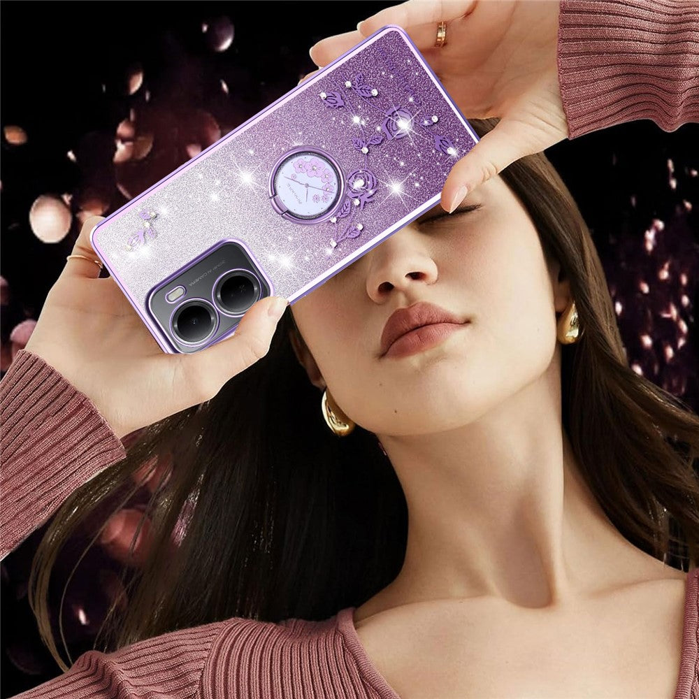 KADEM För Xiaomi Redmi 15a 5G mobilskal Ringstativ TPU Blommor mobilskal Gradient Glitter