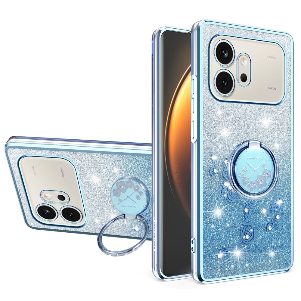 KADEM For Honor 600 5G Telefoncover Ring Kickstand TPU Blomster Telefoncover Gradient Glitter