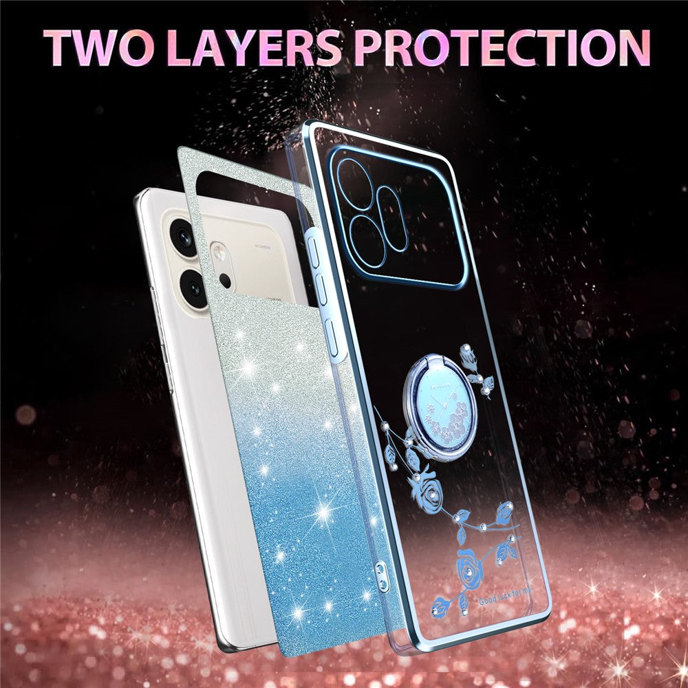 KADEM For Honor 600 5G Telefoncover Ring Kickstand TPU Blomster Telefoncover Gradient Glitter