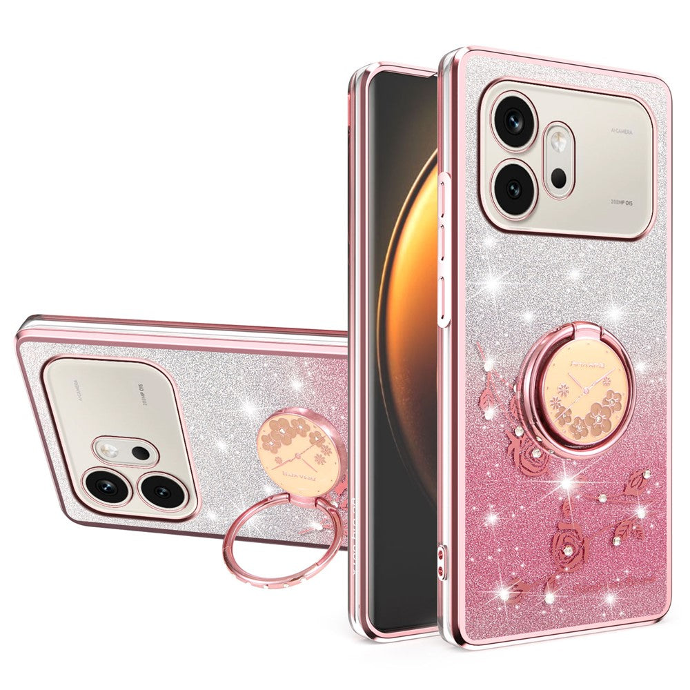 KADEM For Honor 600 5G Telefoncover Ring Kickstand TPU Blomster Telefoncover Gradient Glitter