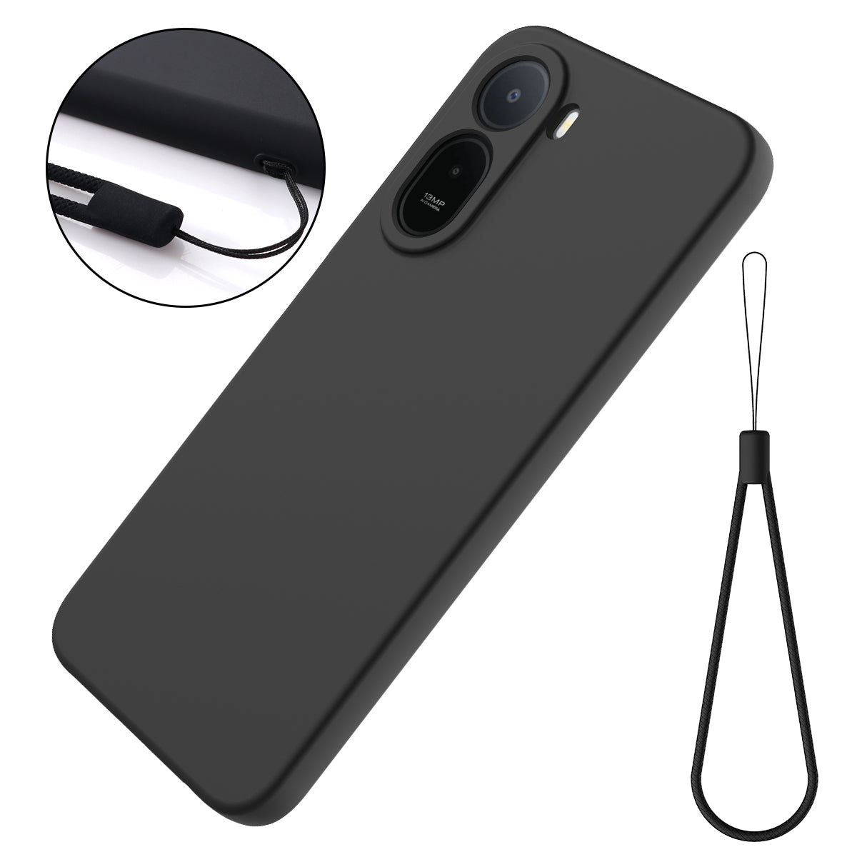 For Xiaomi Poco C81 Pro 4G Liquid Silicone Case Phone Back Cover with Hand Strap