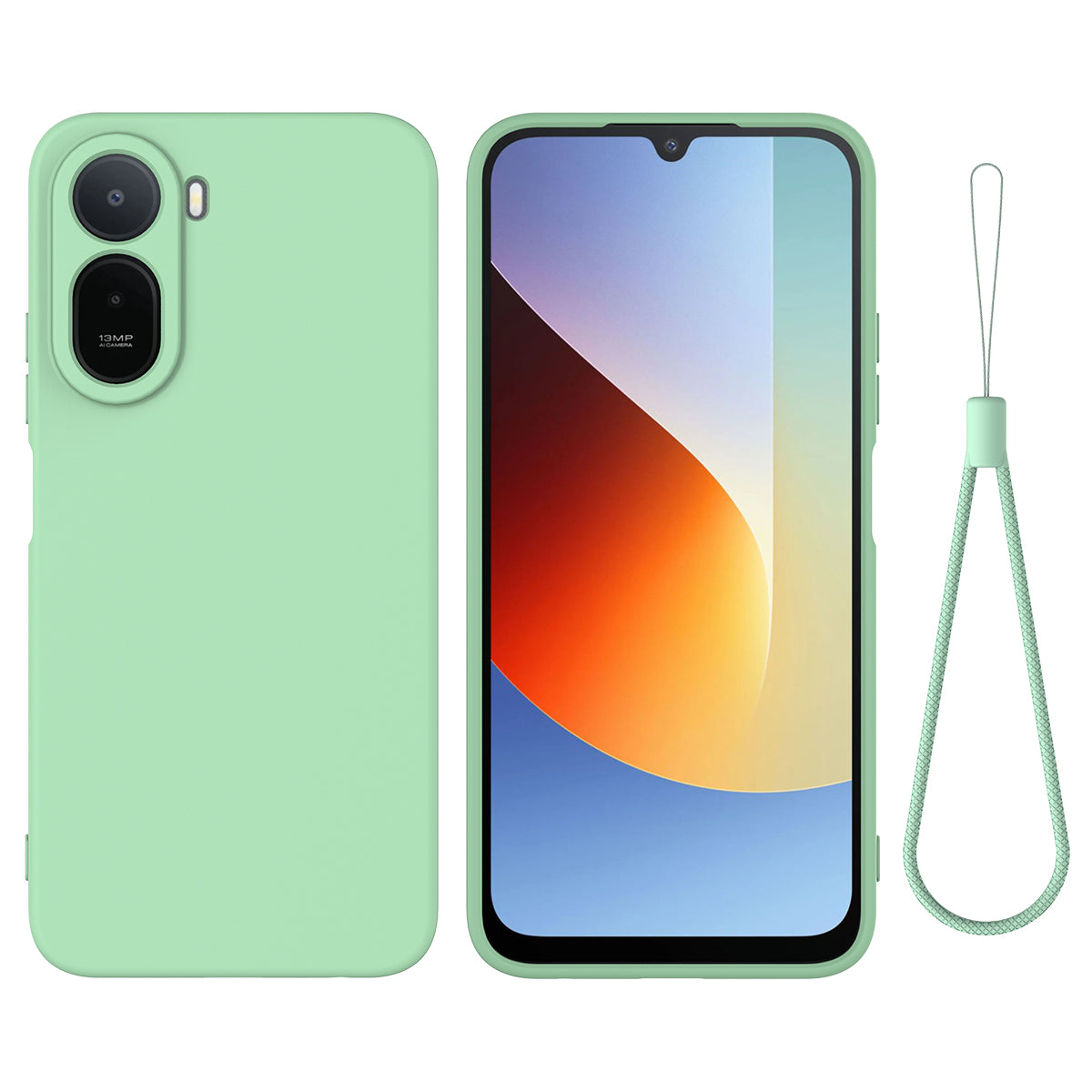 For Xiaomi Poco C81 Pro 4G Liquid Silicone Case Phone Back Cover with Hand Strap