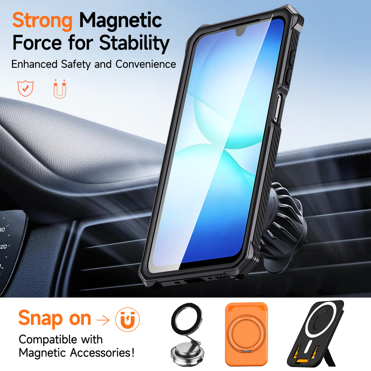 Samsung Galaxy A17 4G / Galaxy A16 5G / Galaxy A16 4G / Galaxy A26 5G / Galaxy A17 5G magnetisk TPU + PC-mobilcover med stativ og stødabsorbering