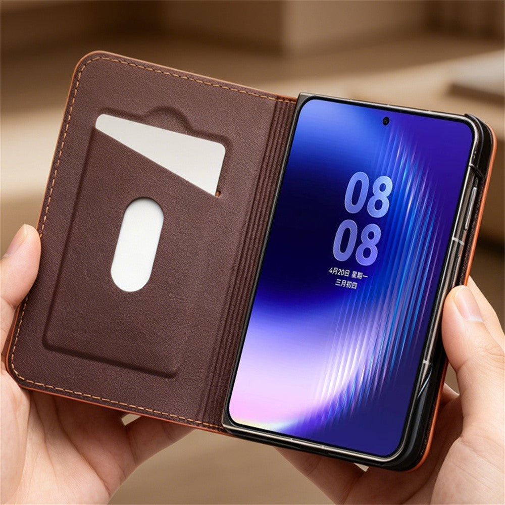 QIALINO För Huawei Pura X Max Plånboksfodral i äkta nötskinn med fällbart lock till mobilen