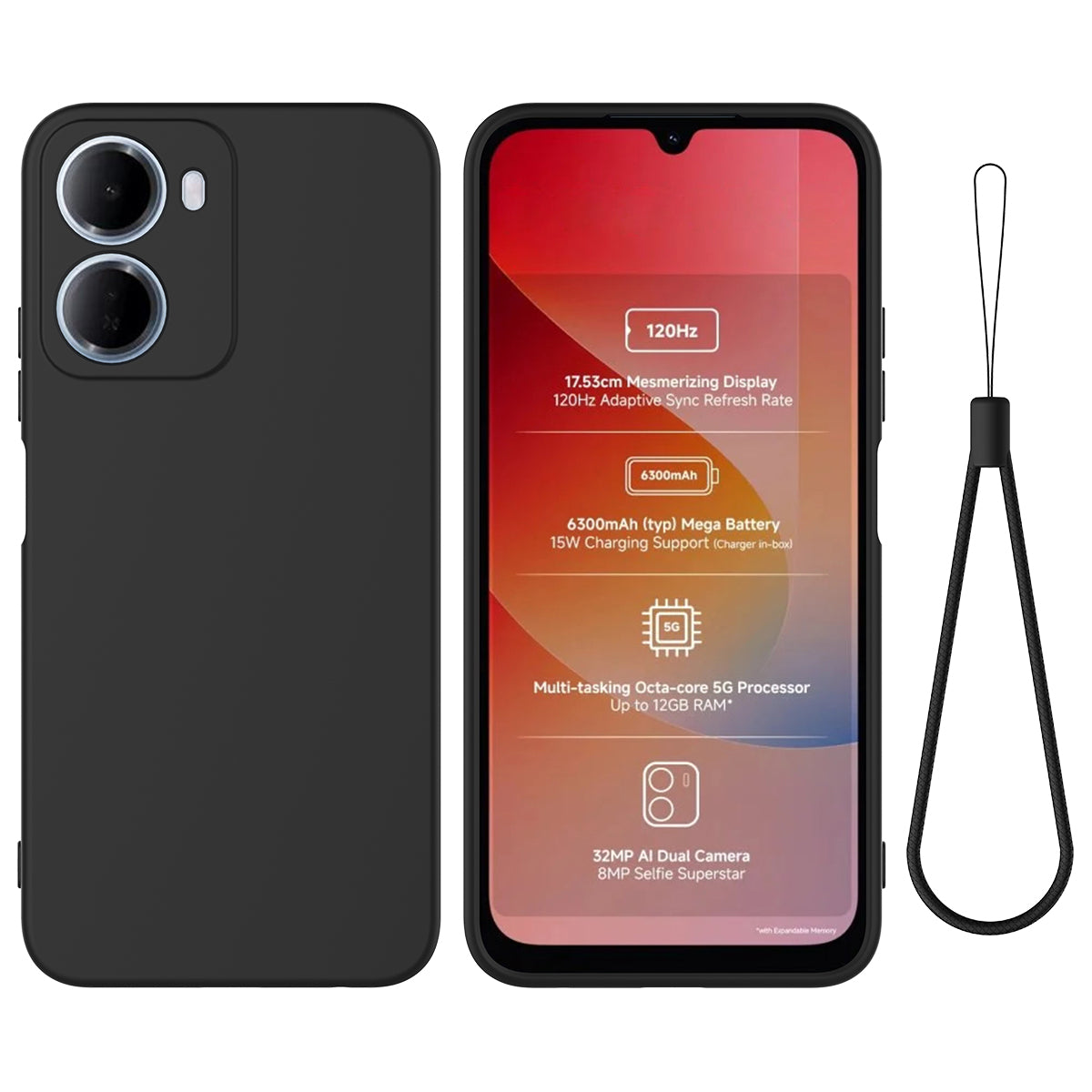 For Xiaomi Redmi R70 5G / Xiaomi Redmi R70m 5G / Xiaomi Redmi 15a 5G Liquid Silicone Case Phone Back Cover with Hand Strap