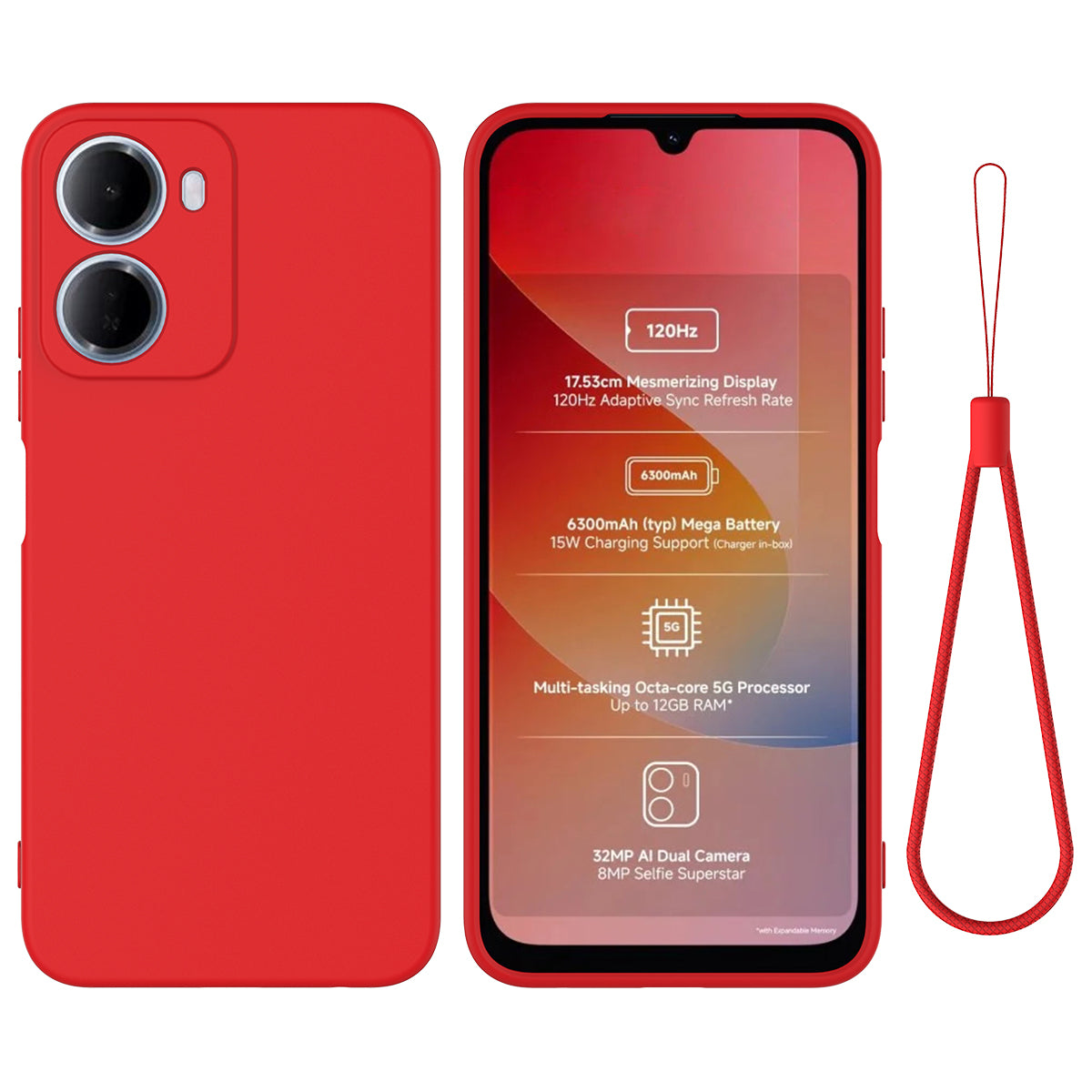 For Xiaomi Redmi R70 5G / Xiaomi Redmi R70m 5G / Xiaomi Redmi 15a 5G Liquid Silicone Case Phone Back Cover with Hand Strap
