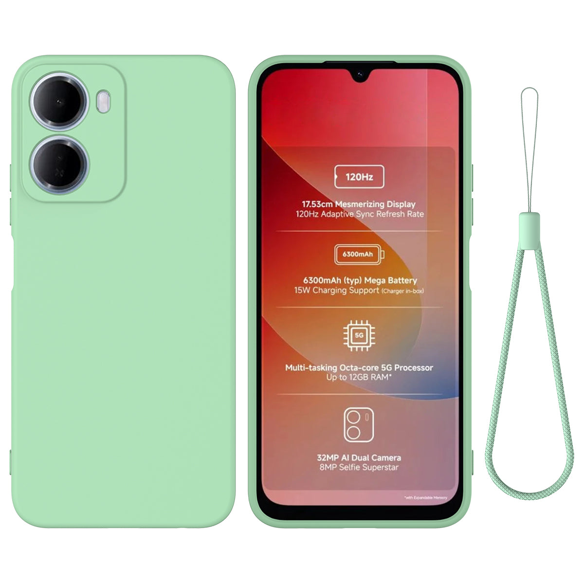 For Xiaomi Redmi R70 5G / Xiaomi Redmi R70m 5G / Xiaomi Redmi 15a 5G Liquid Silicone Case Phone Back Cover with Hand Strap