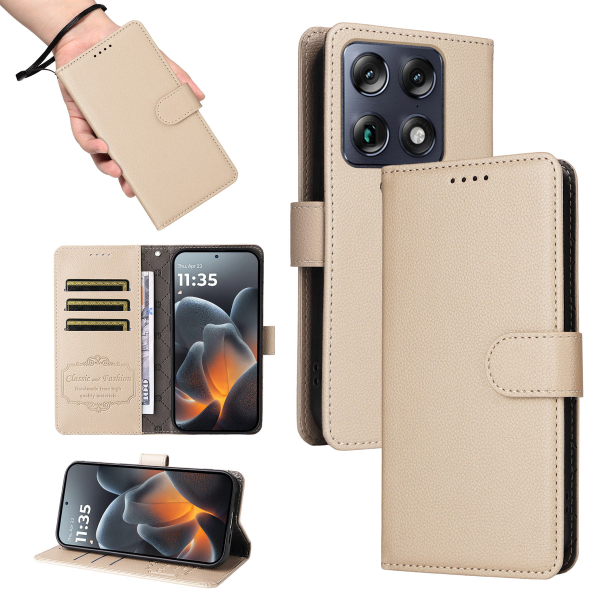 For Motorola Signature 5G Case RFID Blocking 3 Card Slots PU Leather Phone Cover with Wrist Strap