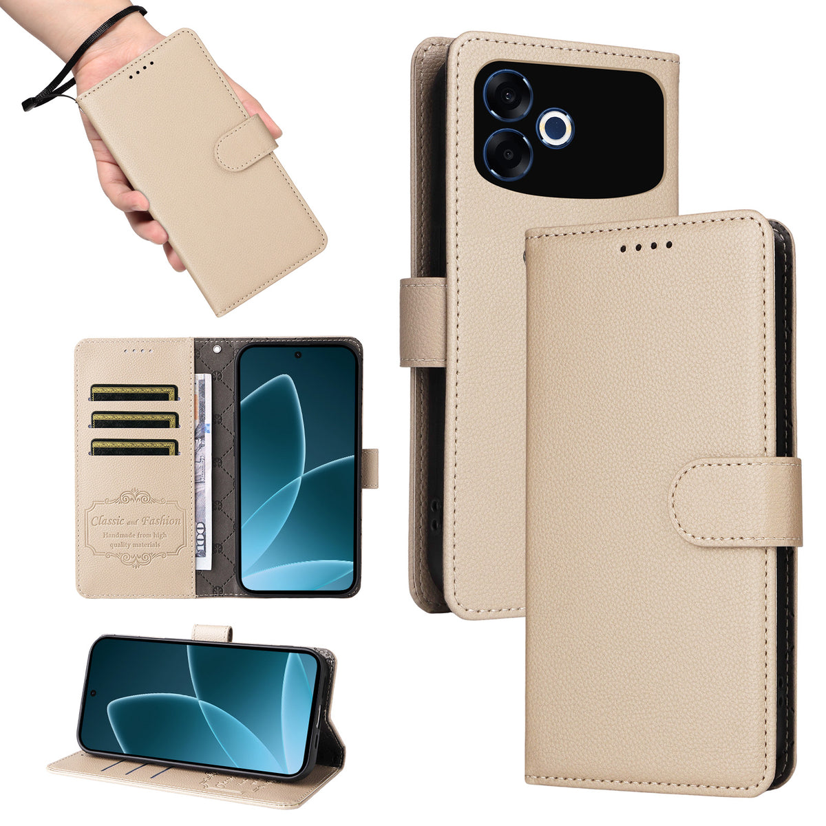 For Oppo F33 Pro 5G / Oppo A6s Pro 5G Case RFID Blocking 3 Card Slots PU Leather Phone Cover with Wrist Strap