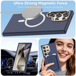 Magnetiskt skal för Samsung Galaxy S24 Ultra, kolfibertextur, stötsäkert läder, TPU PC-skydd