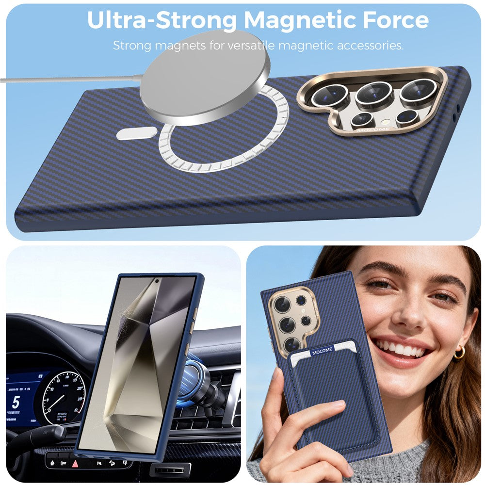Magnetiskt skal för Samsung Galaxy S24 Ultra, kolfibertextur, stötsäkert läder, TPU PC-skydd