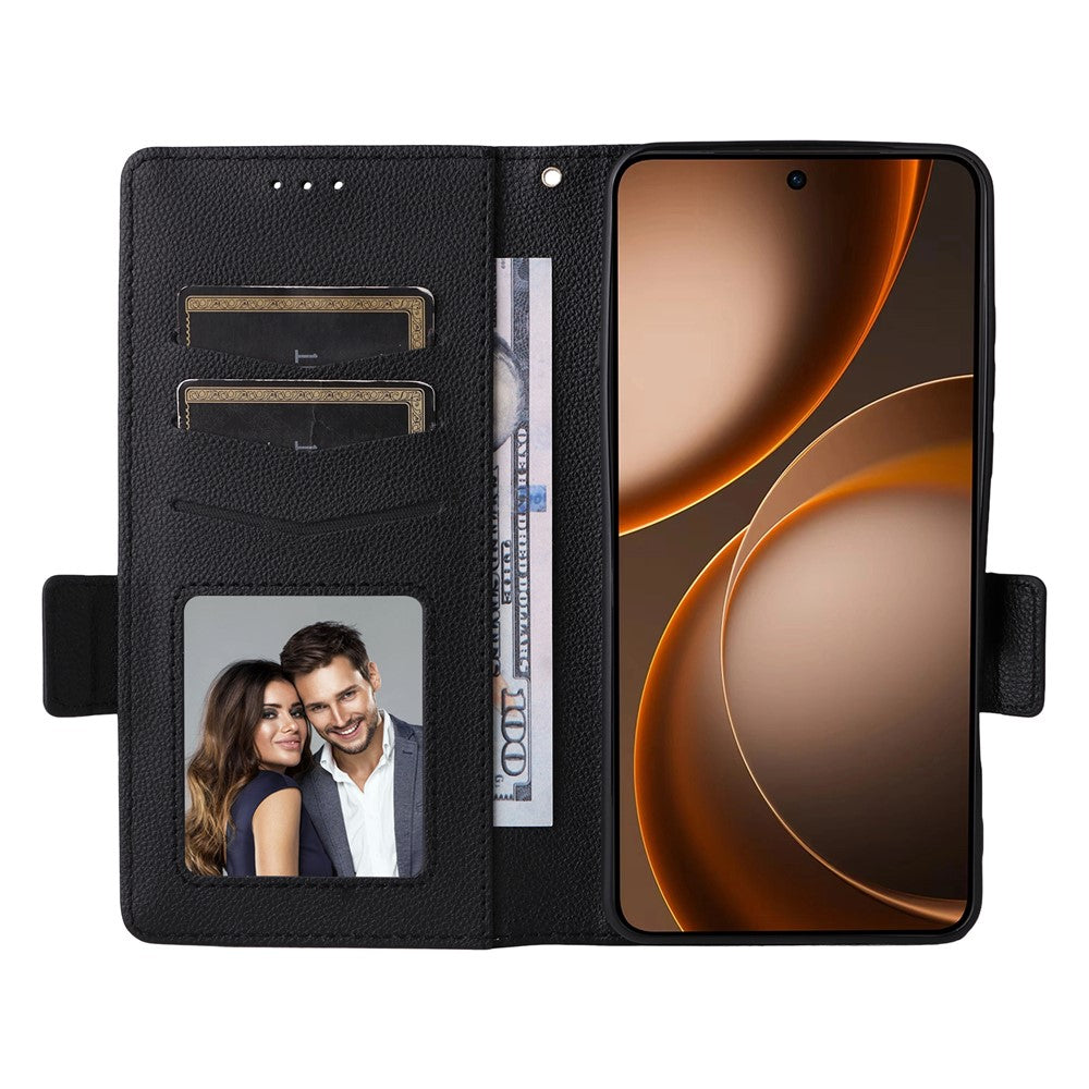 For Oppo Find X9 Ultra 5G Case Litchi Texture Wallet Leather Phone Cover with Wrist Strap