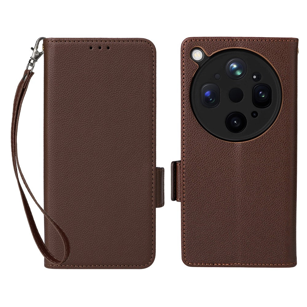 For Oppo Find X9 Ultra 5G Case Litchi Texture Wallet Leather Phone Cover with Wrist Strap