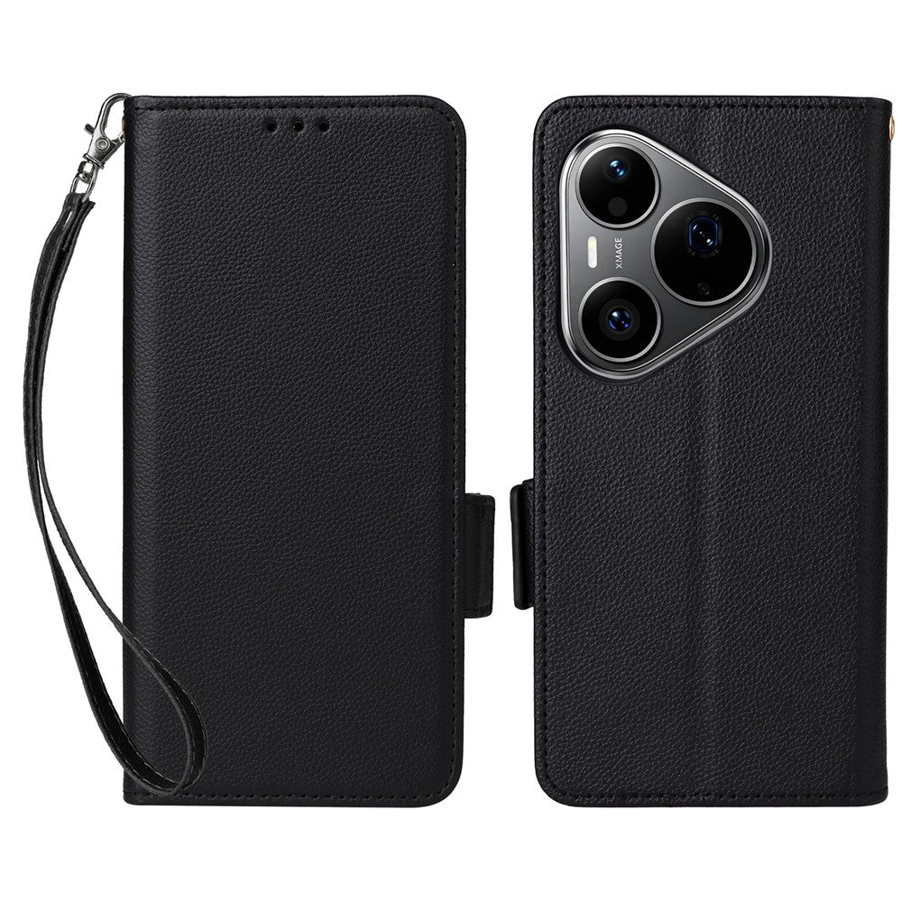 For Huawei Pura 90s Pro 5G / Pura 90 Pro Case Litchi Texture Wallet Leather Phone Cover with Wrist Strap