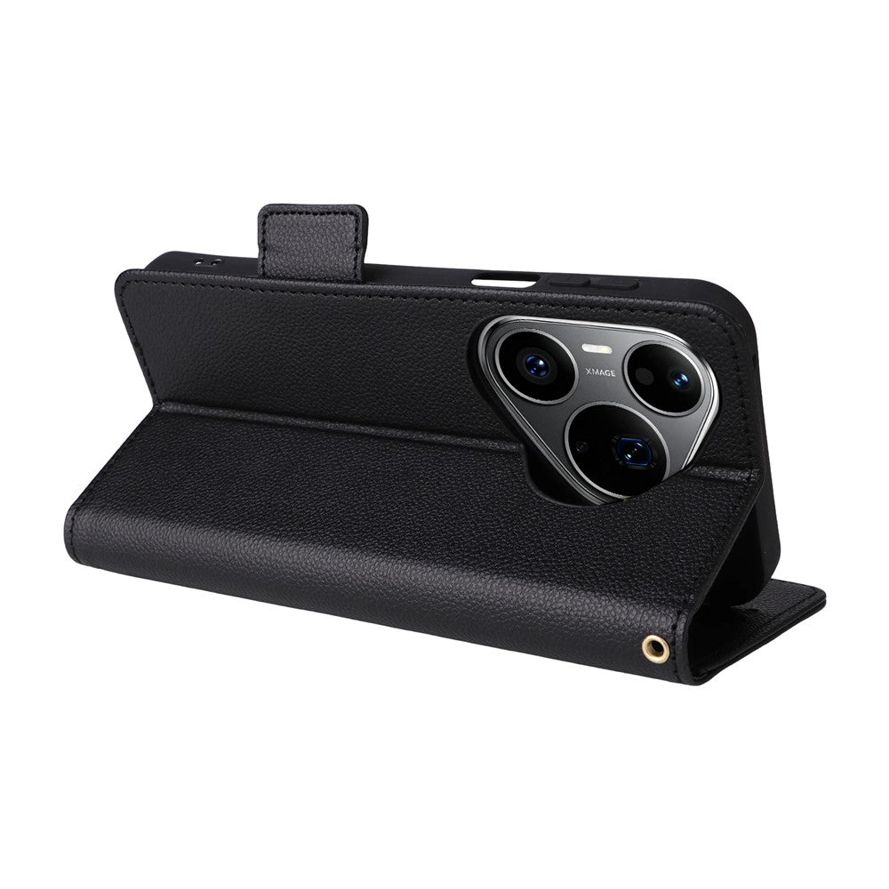 For Huawei Pura 90s Pro 5G / Pura 90 Pro Case Litchi Texture Wallet Leather Phone Cover with Wrist Strap