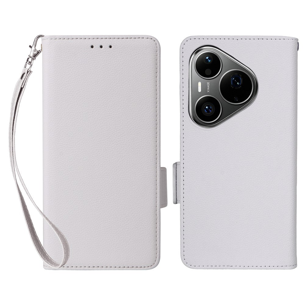 For Huawei Pura 90s Pro 5G / Pura 90 Pro Case Litchi Texture Wallet Leather Phone Cover with Wrist Strap