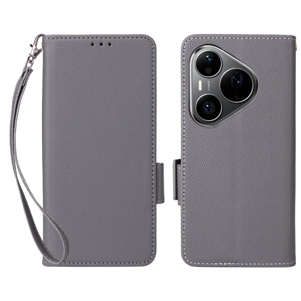 For Huawei Pura 90s Pro 5G / Pura 90 Pro Case Litchi Texture Wallet Leather Phone Cover with Wrist Strap
