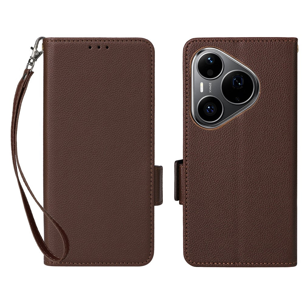 For Huawei Pura 90s Pro 5G / Pura 90 Pro Case Litchi Texture Wallet Leather Phone Cover with Wrist Strap