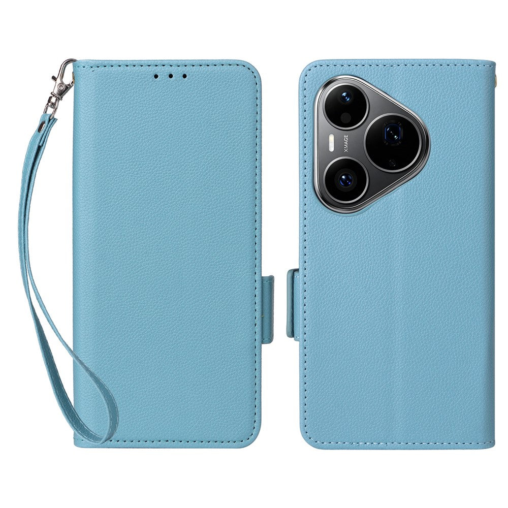 For Huawei Pura 90s Pro 5G / Pura 90 Pro Case Litchi Texture Wallet Leather Phone Cover with Wrist Strap