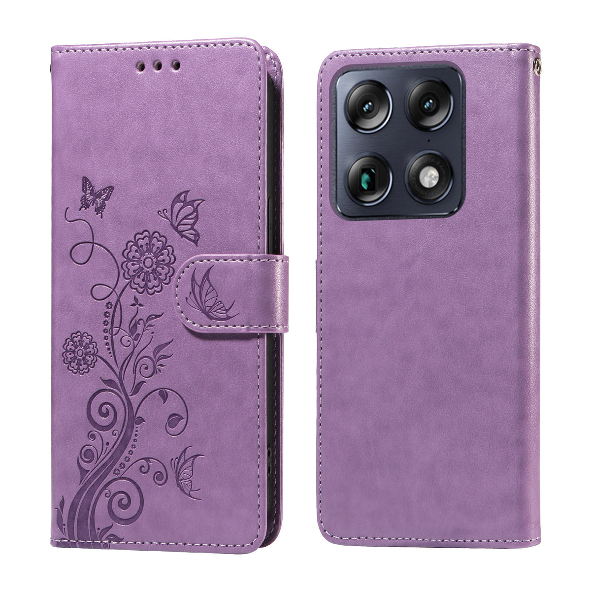 Til Motorola Signature 5G Lædercover Sommerfugle Blomsterpræg Tegnebog Stativcover