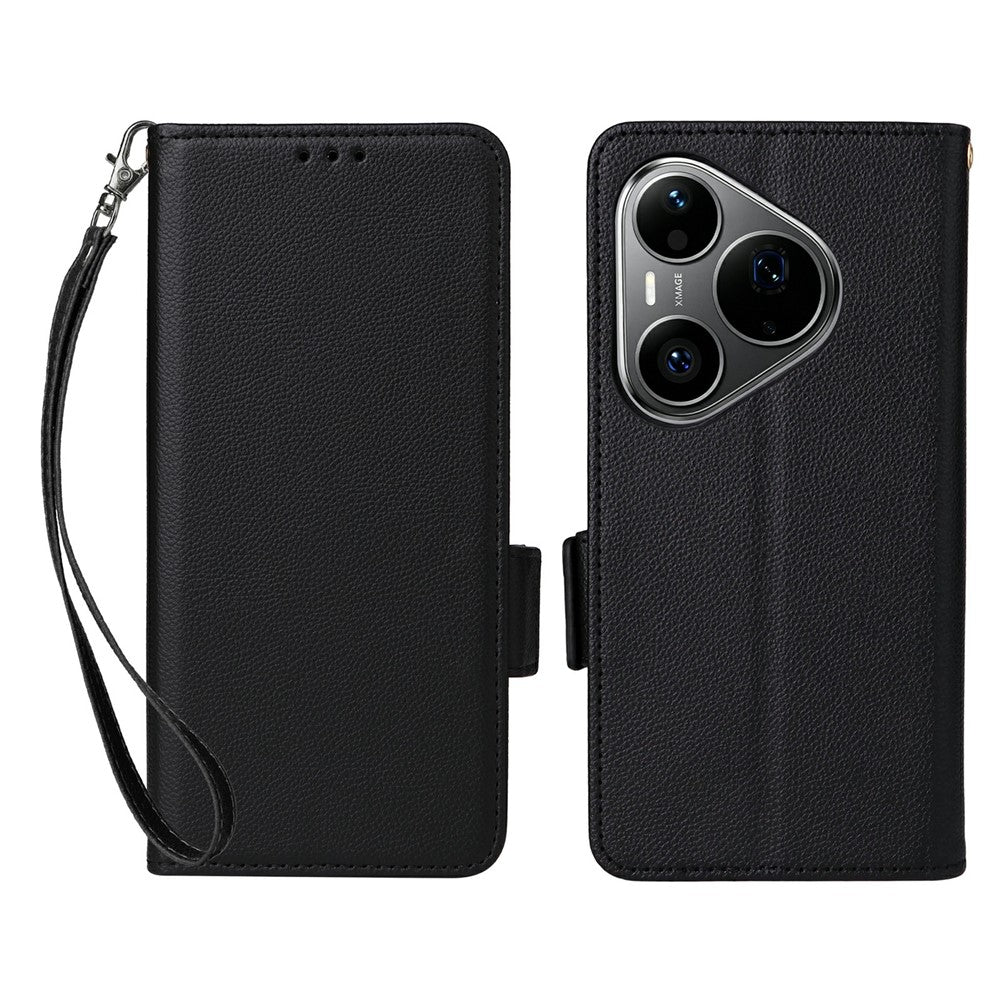 For Huawei Pura 90s Pro Max 5G / Pura 90 Pro Max Case Litchi Texture Wallet Leather Phone Cover with Wrist Strap